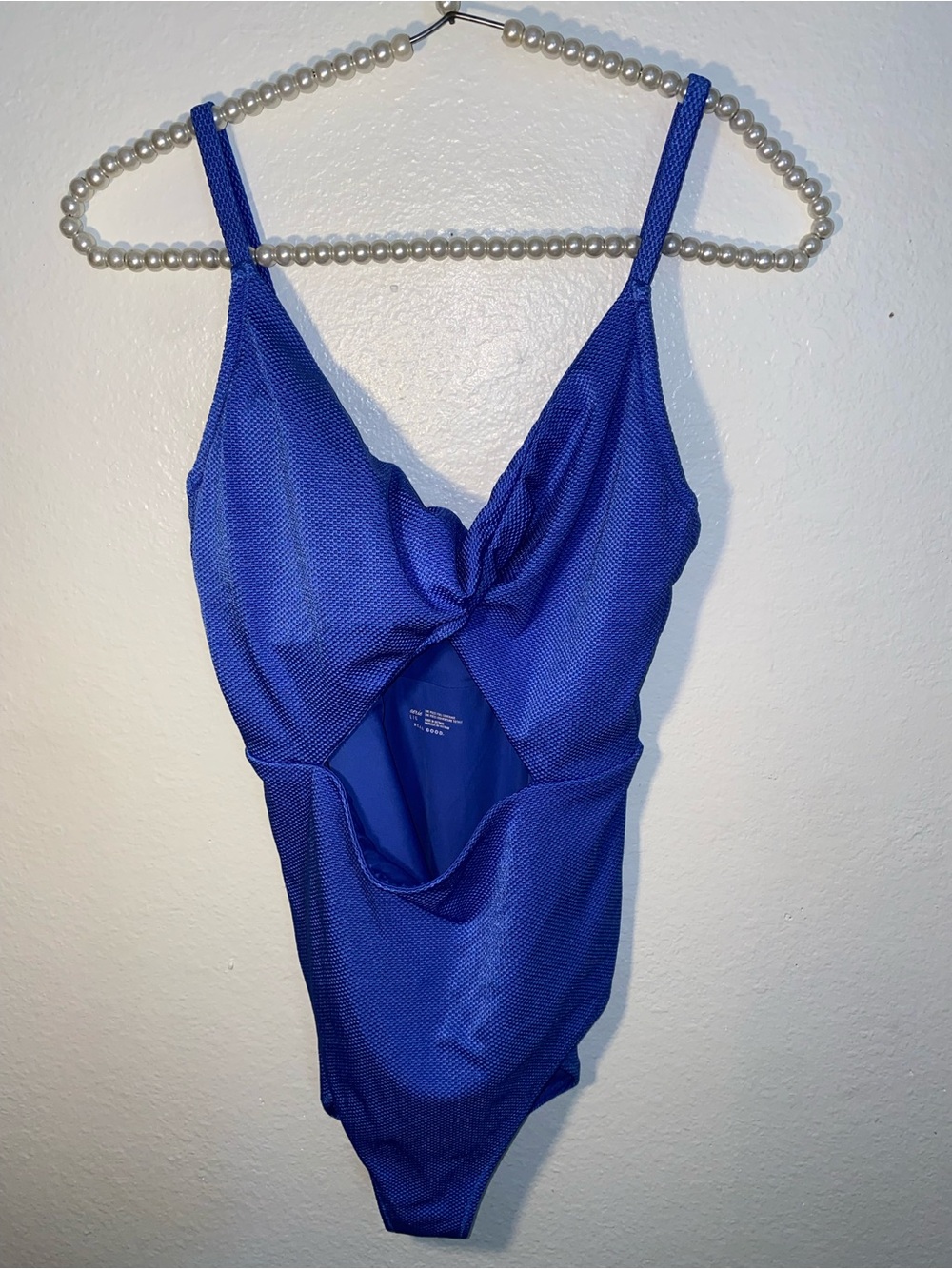 Aerie Womens Blue Heaven Shine Pique Wrap Scoop One Piece Swimsuit Large
